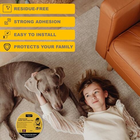 شريط سجاد cubefeller® | 4 بوصة × 35 ياردة (105 قدم) | شريط سجاد مزدوج الجوانب للأرضيات الصلبة | شريط سجاد خالي من البقايا لسجاد المنطقة على السجاد | شريط سجاد عالي التحمل على الوجهين للبساط in Kuwait