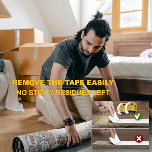 شريط سجاد cubefeller® | 4 بوصة × 35 ياردة (105 قدم) | شريط سجاد مزدوج الجوانب للأرضيات الصلبة | شريط سجاد خالي من البقايا لسجاد المنطقة على السجاد | شريط سجاد عالي التحمل على الوجهين للبساط in Kuwait