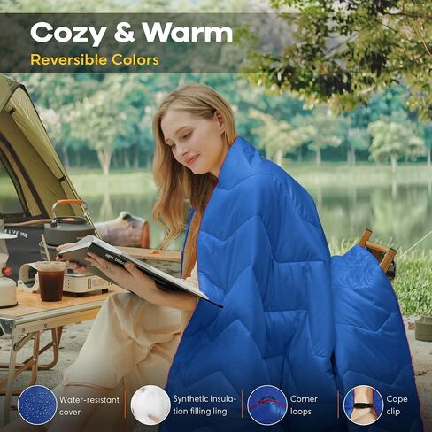 UNIKOME Waterproof Puffy Camping Blanket - Lightweight Packable Outdoor Quilt with Corner Loops, Warm Compact Blanket for Cold Weather Hiking Picnic Stadium Travel, 75"×52", Orange in Saudi Arabia