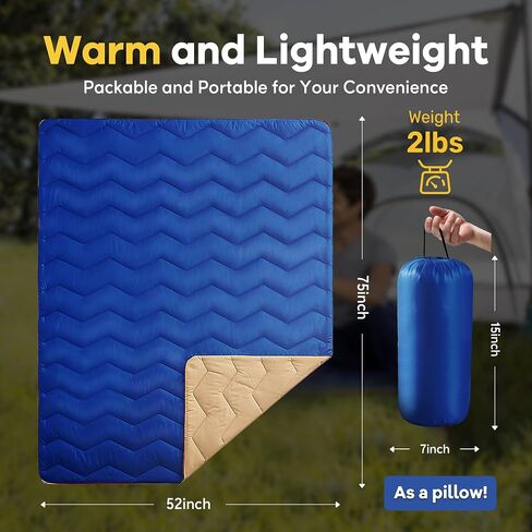 UNIKOME Waterproof Puffy Camping Blanket - Lightweight Packable Outdoor Quilt with Corner Loops, Warm Compact Blanket for Cold Weather Hiking Picnic Stadium Travel, 75"×52", Orange in Saudi Arabia