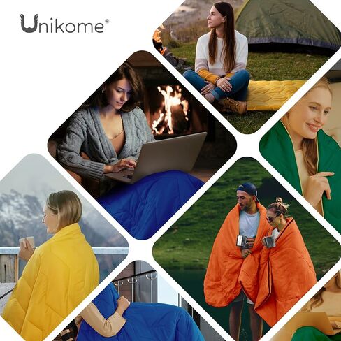 UNIKOME Waterproof Puffy Camping Blanket - Lightweight Packable Outdoor Quilt with Corner Loops, Warm Compact Blanket for Cold Weather Hiking Picnic Stadium Travel, 75"×52", Orange in Saudi Arabia