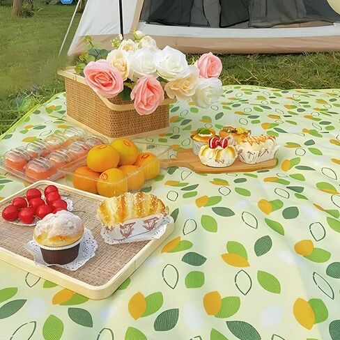 YU FENG بطانيات تخييم قابلة للطي مصنوعة من القماش القطني الأخضر مقاومة للماء ومقاومة للرمل في الهواء الطلق للشاطئ وحقيبة يد خفيفة الوزن بطانية نزهة للربيع والصيف (60 × 80 بوصة) in Kuwait