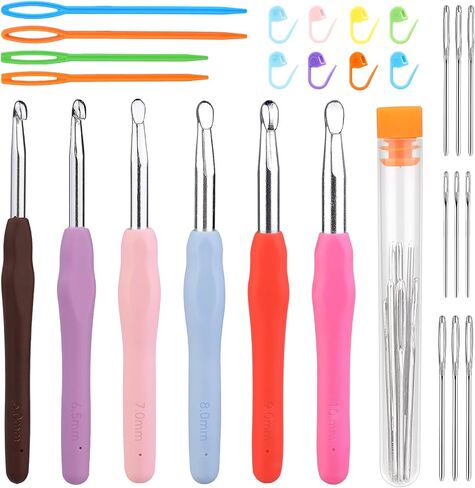 QMNNMA 6 Sizes Crochet Hooks,Ergonomic Arthritis Handle,6mm-10mm Large Size Soft Handle Crochet Hooks and Plastic Big Eye Needle and Other Accessories for Knitting Sweaters, Scarves and Hats in Saudi Arabia