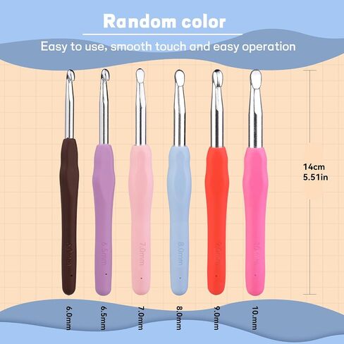 QMNNMA 6 Sizes Crochet Hooks,Ergonomic Arthritis Handle,6mm-10mm Large Size Soft Handle Crochet Hooks and Plastic Big Eye Needle and Other Accessories for Knitting Sweaters, Scarves and Hats in Saudi Arabia