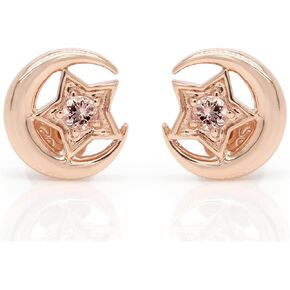 1/8 CT Round Cut 2.5MM Morganite Gemstone Half Moon Star Stud Earrings In 14k Gold Over Sterling Silver Gifts For Womens Anniversary Wedding 0.13 Cttw Valentine's Day Gift For Her
