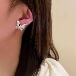 YienDoo Silver Butterfly Stud Earrings Vintage Butterfly Wing Dangle Earrings Statement Tiny Butterfly Stud Prom Earrings Jewelry for Women and Girls