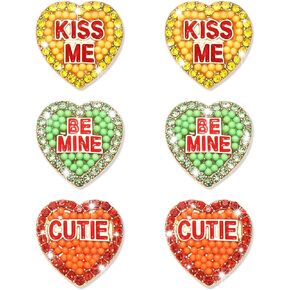 أقراط عيد الحب للنساء مطرزة بالخرز XOXO BE MINE CUTIE أقراط على شكل قلب من حجر الراين على شكل قلب كاندي أقراط على شكل قلب هدايا زينة عيد الحب
