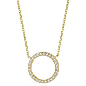 espere Rhodium Plated Paved Circle Pendant Sterling Silver Necklace for Women