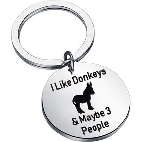 BEKECH Funny Donkey Gift Donkey Keychain I Like Donkeys & Maybe 3 People Donkey Keychain