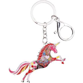 BONSNY Enamel Alloy Horse Unicorn Key Chains Rings For Women Girl Car Purse bag Charms Gift Accessories Jewelry