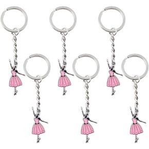 Honbay 6PCS Metal Ballerina Dancer Keychain Ballet Dander Charm Keyring Dancing Girl Pendant Key Chain for Bridal Shower Wedding Charm Party Favors