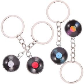 Vaguelly Vintage Decor Wallet Keychain 4pcs Vinyl Record Keychain Record Pendant Key Ring Metal Record Keychain Dj Vinyl Records Music Jewelry Gift for Womens Mens Backpack Keychain Wallet Keychain