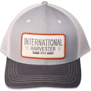 International Harvester Officially Licensed Men's Adjustable 6 Panel Trucker Hat, IH® 1902 Logo Patch Tri-Tone Baseball Cap Gray