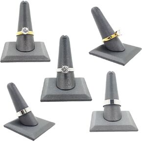 N'ice Packaging 5-Pack Gun Metal Leatherette, Single Finger (2"x2"x2.25"H) Showcase Finger Ring Display Finger Multi-Ring Jewelry Stand