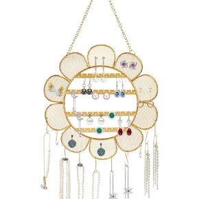 Zayookey Flower Shaped Earring Holder Wall Mounted Earring Rack Hanging Jewelry Organizer Wall Necklaces Storage Grid Shape Jewelry Display Stand for Stud Earring Bracelets