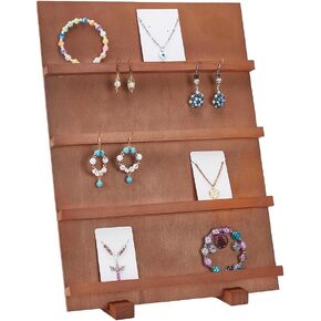 PH PandaHall 3 Tier Earring Cards Stands, Wooden Jewelry Display Stand Rack Removable Shelves Rack, Earring Display Card Holder for Displaying Bookmarks Stickers Jewelry Keychains