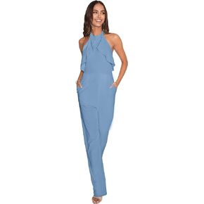 KOH KOH Womens Sleeveless Halter Neck Cocktail Long Leg One Piece Jumpsuit