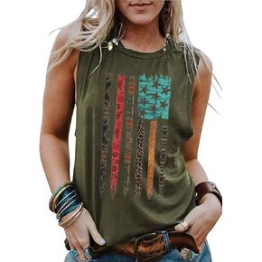 EIGIAGWNG Womens Leopard American Flag Star Tank Tops Cute July 4th Independence Day Sunflower Graphic Tees T-Shirts