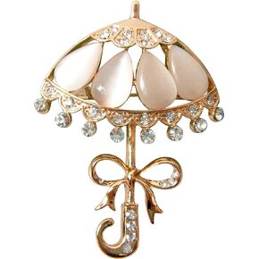 Navachi 18k Gold Plated Created-Opal Crystal Umbrella Brooch pins