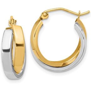 Gold Hoop Earrings 10K Two tone Double Hoop - Sizes: 17mm (1/2") or 19mm (3/4")