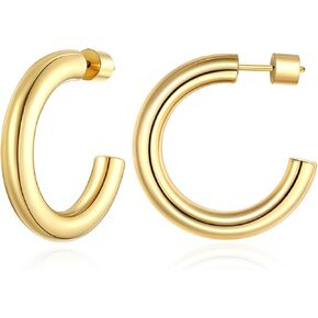 FOCALOOK Hoop Earrings for Women, Lightweight Silver/Black/Gold Plated Chunky Open Hoop Earrings(30, 40, 60, 80mm)