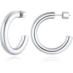 FOCALOOK Hoop Earrings for Women, Lightweight Silver/Black/Gold Plated Chunky Open Hoop Earrings(30, 40, 60, 80mm)