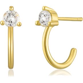 SWEETV 14K Gold Plated Hoop Earrings for Women, Tiny Small Gold Huggie Half Hoop Earrings, Sterling Silver Cartilage CZ Stud Earrings Jewelry for Women