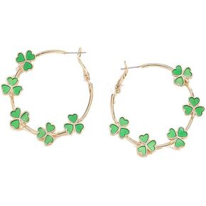 St. Patrick's Day Hoop Earrings Green Lucky Clover Shamrock for Women Girls Irish Holiday Party Carnival Jewelry