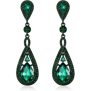 EleQueen Austrian Crystal Long Pear Shape Teardrop Wedding Earrings for Brides, Art Deco Chandelier Dangle Earrings for Women Prom