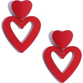 SAMOCO Double Heart Clip on Earrings Dangling Heart Drop Earrings For Women Love Heart Dangle Earrings Valentine's Day Mother's Day Gift Non Piercing Jewelry