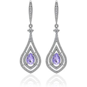 Cubic Zirconia Teardrop Dangle Earrings - Sterling Silver Pear Shape Crystal CZ Chandelier Rhinestone Wedding Statement Earring for Bride Bridesmaids Mother of Bride Pageant Party Prom