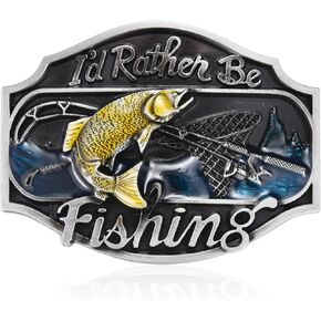 LYTOPTOP Western Belt Buckles for Men Women│I'd Rather Be Fishing Belt Buckle Christmas Halloween Belt Buckle Gift in Kuwait