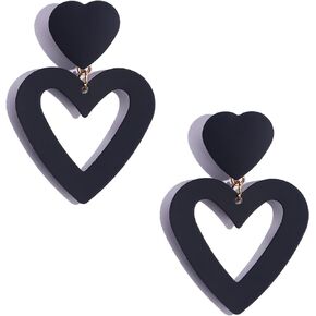 SAMOCO Double Heart Clip on Earrings Dangling Heart Drop Earrings For Women Love Heart Dangle Earrings Valentine's Day Mother's Day Gift Non Piercing Jewelry