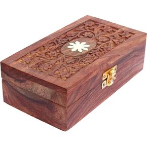 ITOS365 Handmade Wooden Keepsake Storage Case Jewelry Box Jewel Organizer - Floral Hand Carvings - Christmas Gifts for Women, 7 x 4 Inches