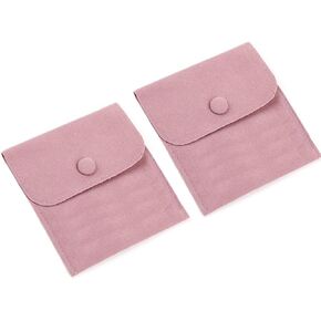 2Pcs Soft Velvet Jewelry Pouch with Snap Button Small Jewelry Gift Bags Purse Pouch for Necklaces Bracelet Rings Watch Earrings Lipsticks, 100x85MM (Pink)