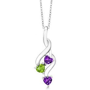 Gem Stone King 925 Sterling Silver Purple Amethyst and Green Peridot Pendant Necklace For Women (0.73 Cttw, Gemstone February Birthstone, Heart Shape 4MM, with 18 Inch Silver Chain)