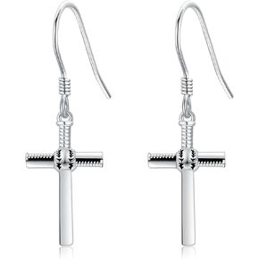 YAFEINI Baseball Cross Dangle Earrings Sterling Silver Baseball Cross Jewelry Gifts for Women Men