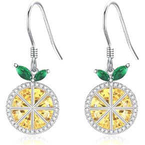 Lemon Earrings 925 Sterling Silver Yellow Crystal Cute Fruit Lemon Earrings Dangle Fun Lemon Jewelry Gift for Women Girls Girlfriend Daughter
