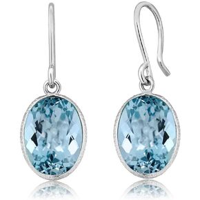 Gem Stone King 925 Sterling Silver Blue Topaz Dangle Earrings For Women (14.00 Cttw, Gemstone Birthstone, Oval 10X14MM)