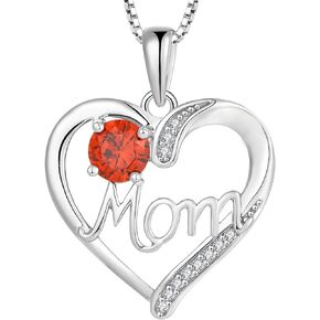 YL Mother's Day Gift Heart Necklace for Mom 925 Sterling Silver Love Heart Pendant Birthstones Jewelry for Women
