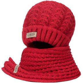 Wander Agio Womens Winter Warm Crocheted Hats Scaves Set Beanies Thick Cold Weather Wool Knit Beanie Hat & Scarf Set Pure