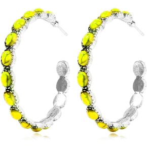 Bohemian Silver-Tone Faux Turquoise Hoop Natural Colorful Stone Drop Dangle Western Cowgirl Retro Statement Earrings Vintage Ethnic Jewelry for Women Girls