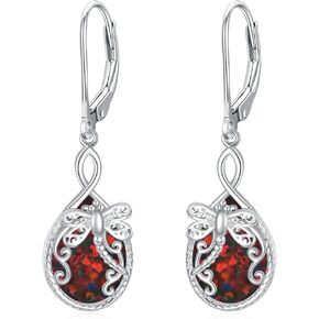 Dragonfly Blue/White/Black/Red Opal Leverback Earrings 925 Sterling Silver Earrings Dragonfly Dangle Drop Earring Jewelry Gifts for Women Girl