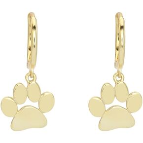 Dainty Paw Charm Cartilage Small Hoop Dangle Drop Earrings for Women Girls Sensitive Ear Sterling Silver 14K Gold Plated Minimalist Animal Paw Dog Cat Pet Sleeper Huggie Hoops Hypoallergenic Fashion Jewelry Gift