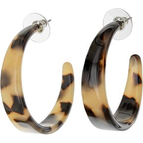 And Lovely Tortoise Shell Acetate Tapered Hoop Earrings - Hypoallergenic Open Hoops - Statement Earrings