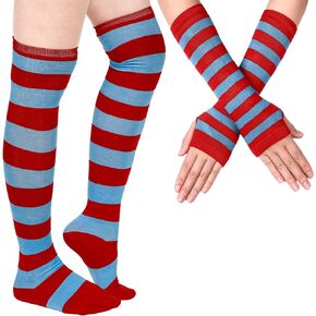 Arm Warmers Leg Warmers for Women Girls Striped Thigh High Socks Fingerless Gloves Striped Stockings