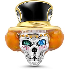 GNOCE Skull Charm for Bracelet Sterling Silver Crazy For You Skull with Gold Hat Charm Bead For Necklace Jewelry Gift for Women Men