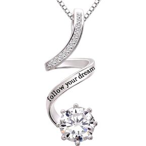 Jewelry Sterling Silver “Follow Your Dream" Cubic Zirconia Pendant Necklace