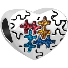 LuckyJewelry Charms Autism Awareness Puzzle Piece Heart Charm Beads for Charm Bracelets