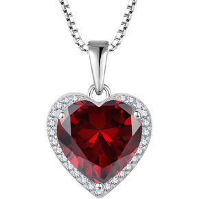 Love Heart Halo Diamond Necklaces with 18K White Gold Plated Sterling Silver Necklace Simple Heart Pendant Birthstone Gifts for Women